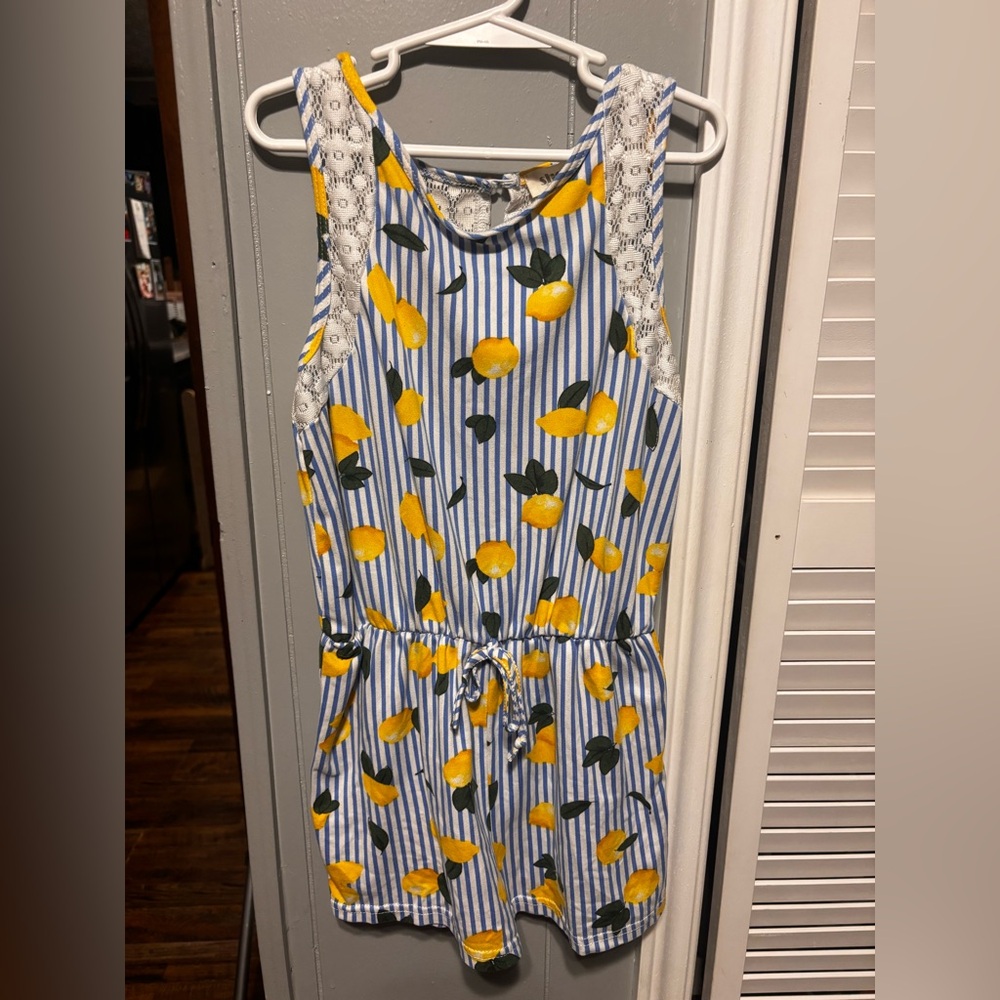 Shosho Kids Lemon Print Striped Romper